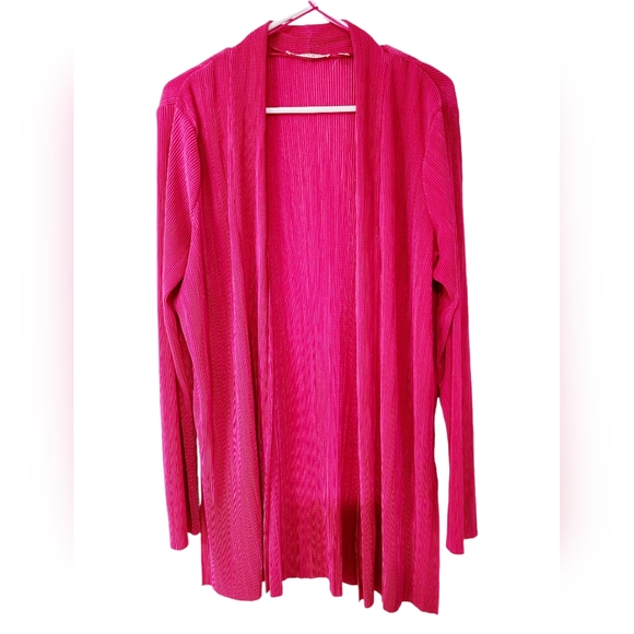 Cyrus, Pink Pleated Fabric Open Front, Long Blazer - Picture 1 of 6